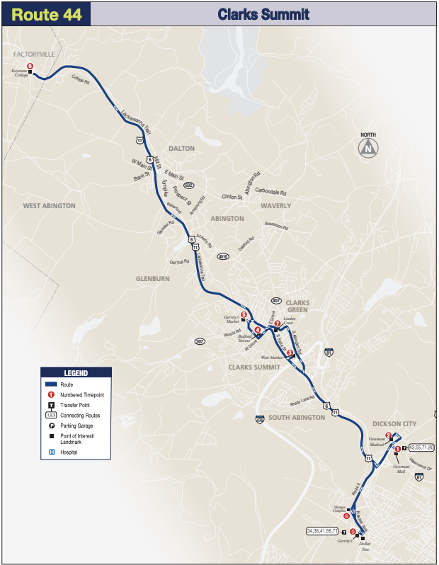 44 Clarks Summit COLTS Bus Map image